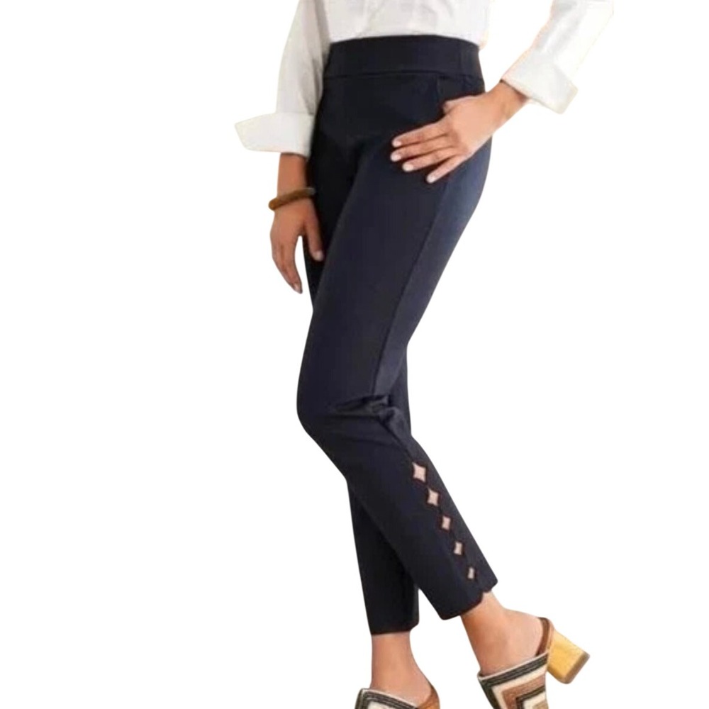 Soft Surroundings Sadie Scalloped Ankle Pants Sz XL Black Pull On Boho Preppy